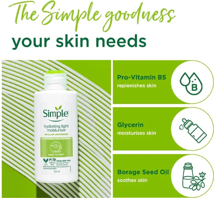 Simple Hydrating Light Moisturiser – 125ml (Vitamin B5 + E | Fast Absorbing | Kind to Skin) - Image 3