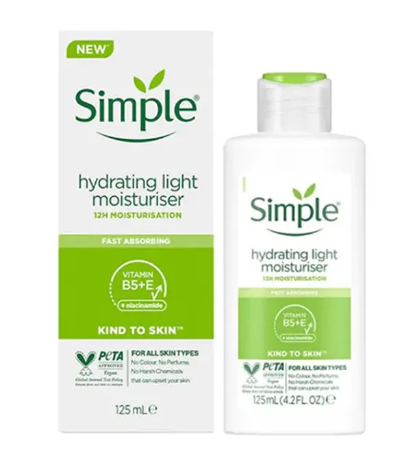 Simple Hydrating Light Moisturiser – 125ml (Vitamin B5 + E | Fast Absorbing | Kind to Skin)