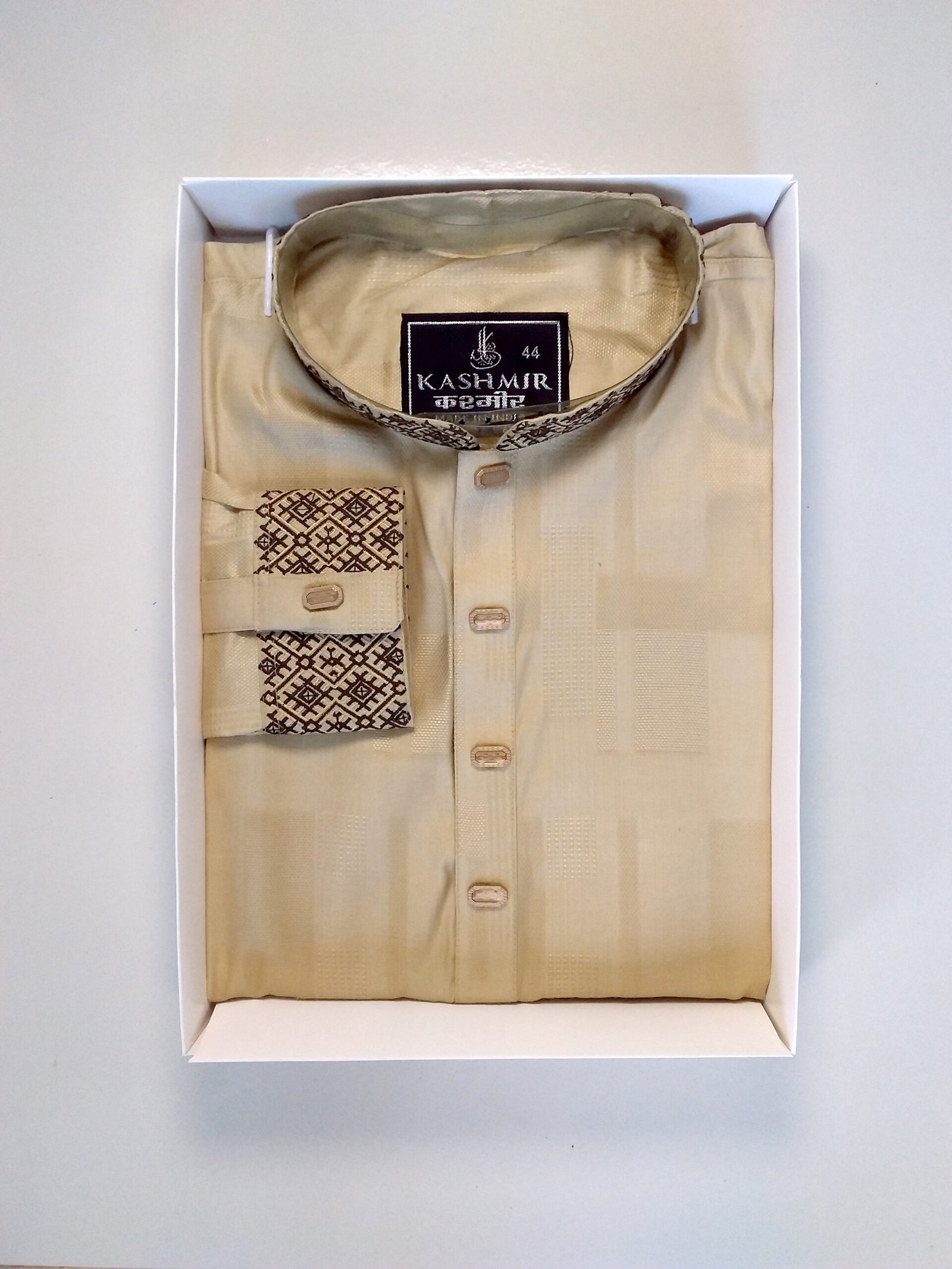 Premium Embroidery Cuff Selves Panjabi For Men-Biscuit Color - Image 3