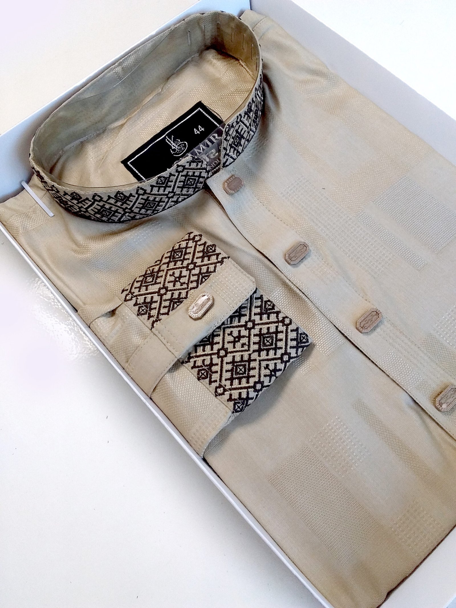 Premium Embroidery Cuff Selves Panjabi For Men-Biscuit Color - Image 2