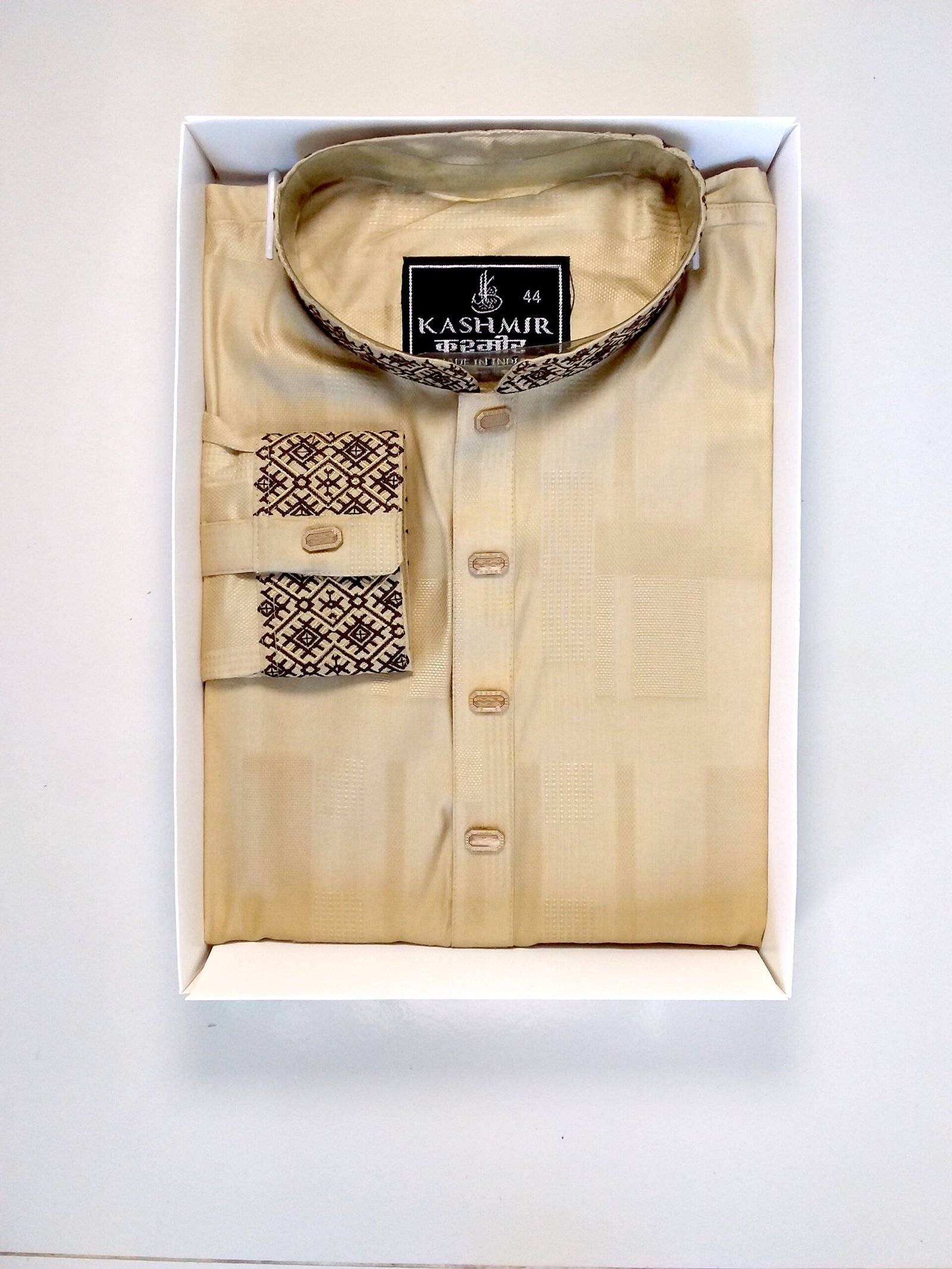 Premium Embroidery Cuff Selves Panjabi For Men-Biscuit Color